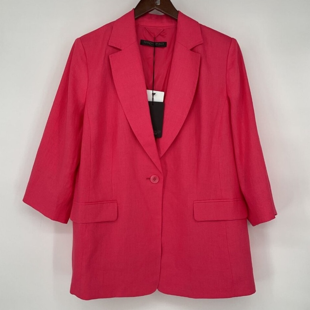 Marina Rinaldi Caterina Linen Blazer Suit 3/4 Sleeve Half Lined Hot Pink Altered